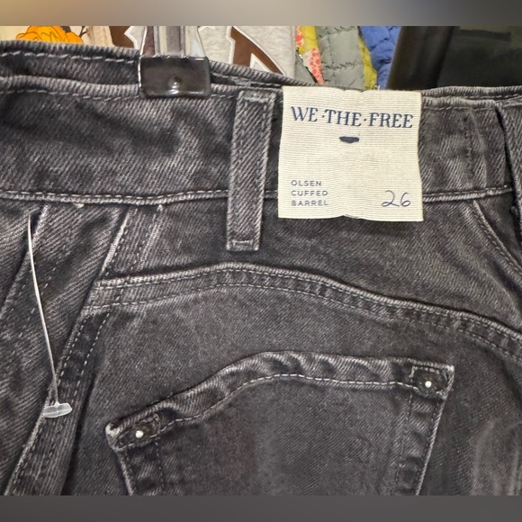 NWOT Free People We the Free Olsen Cuffed Crop Barrel Jeans - Black - 25, 26 - Picture 12 of 12